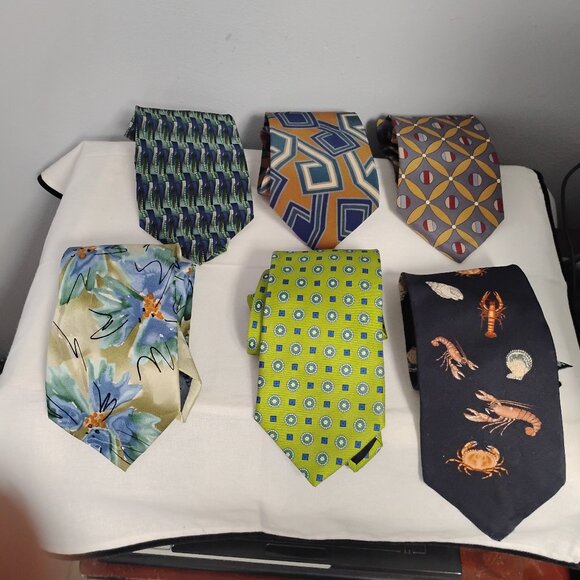 ❤️6 Tie Lot Jos Banks J Garcia Oleg Cassini Tango Allyn Saint George 100% Silk - Picture 1 of 13